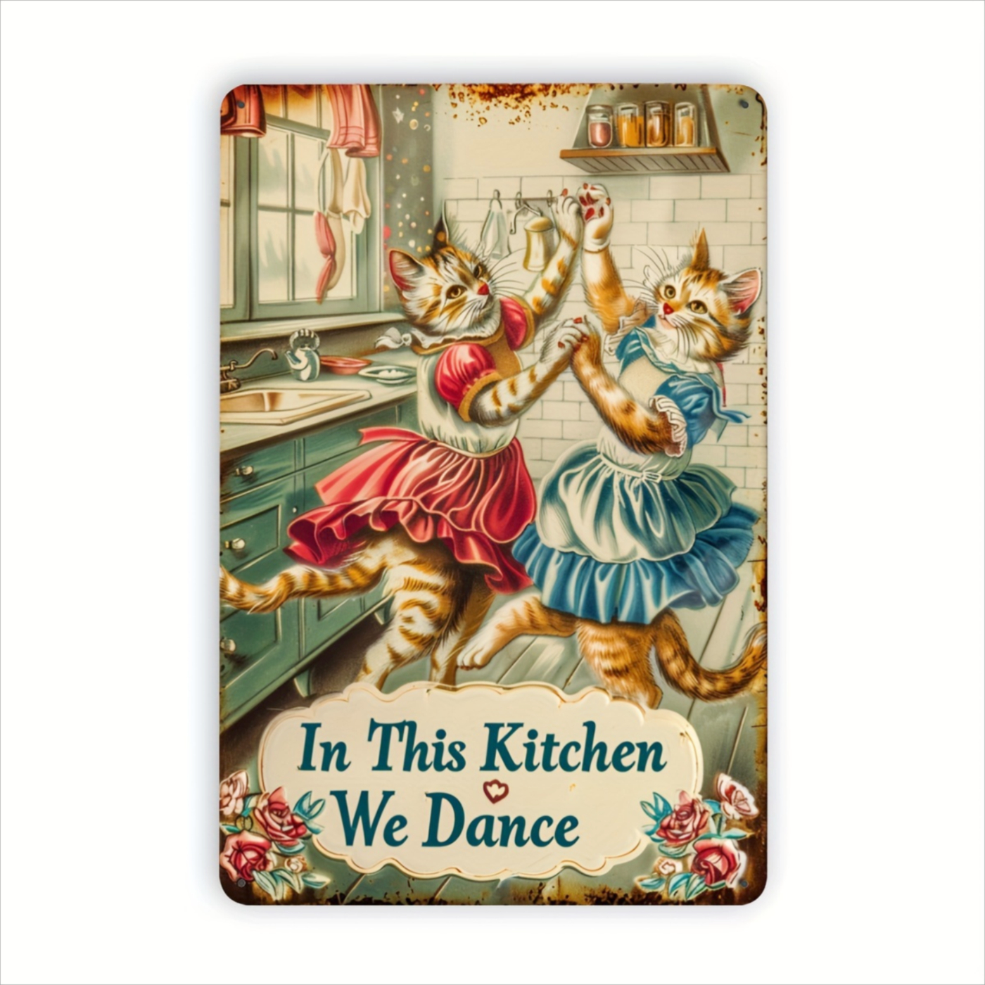 Home Office Kitchen - Placa de Metal Vintage com Gato