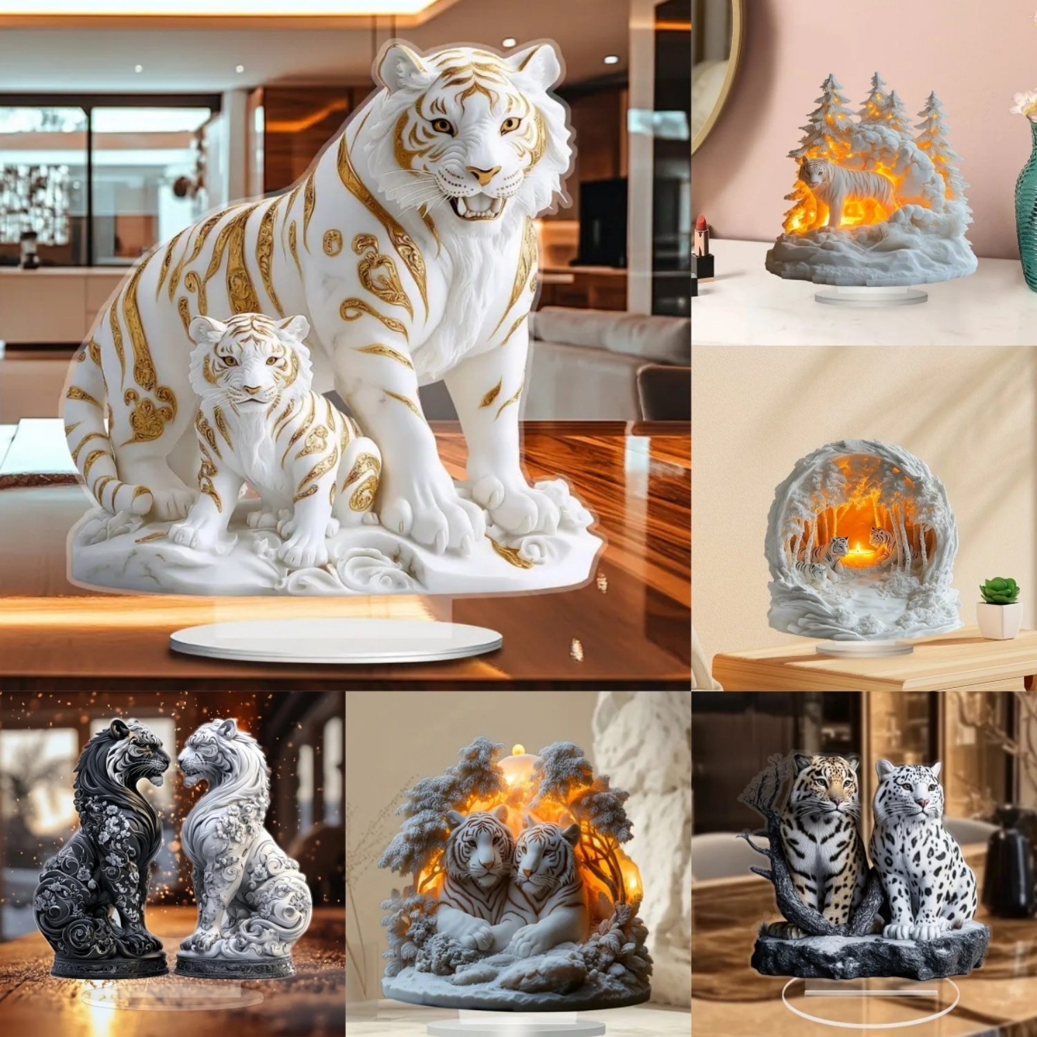 Office Table Home - Estátua de dois tigres, estatueta acrílica