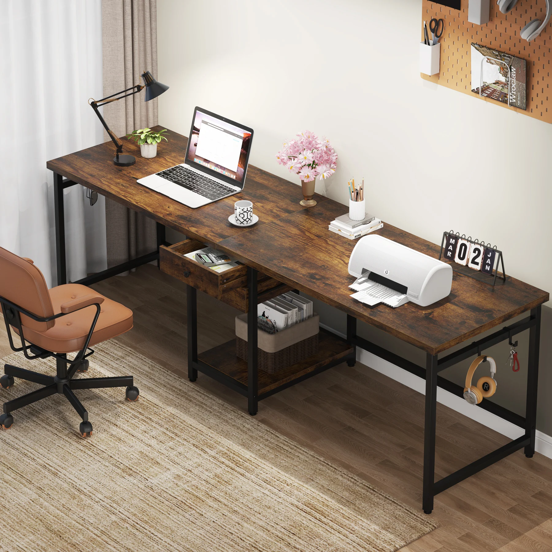 Home Office With Two Desks - Mesa Gaming com Prateleiras, 2 Pessoas