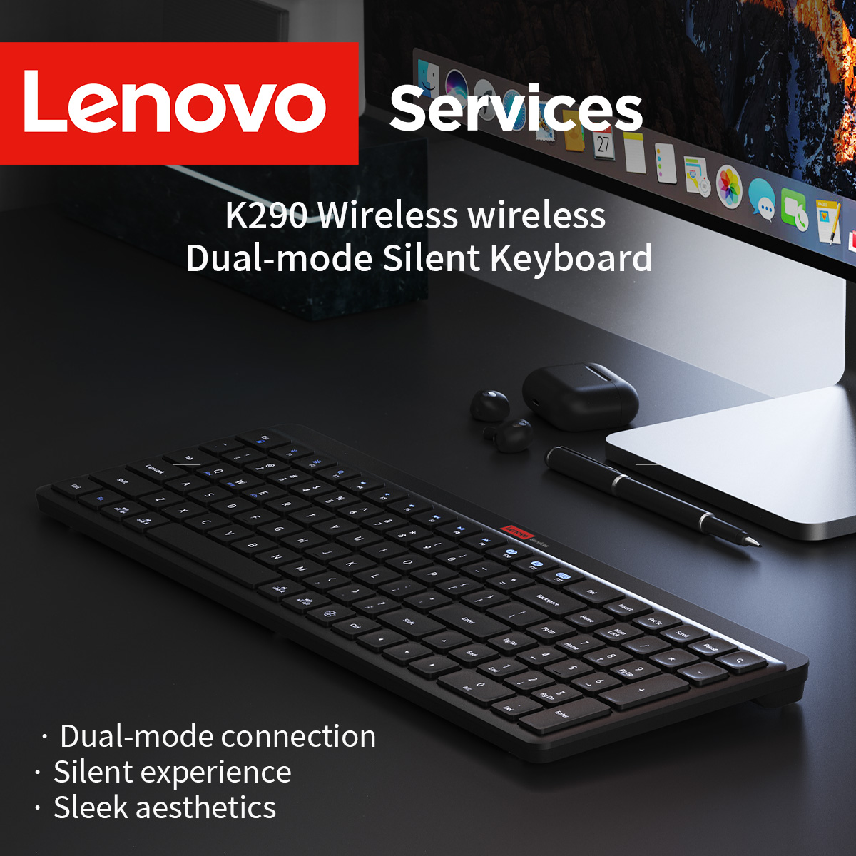 Home Office Uk - Teclado Sem Fio Lenovo de Conexão