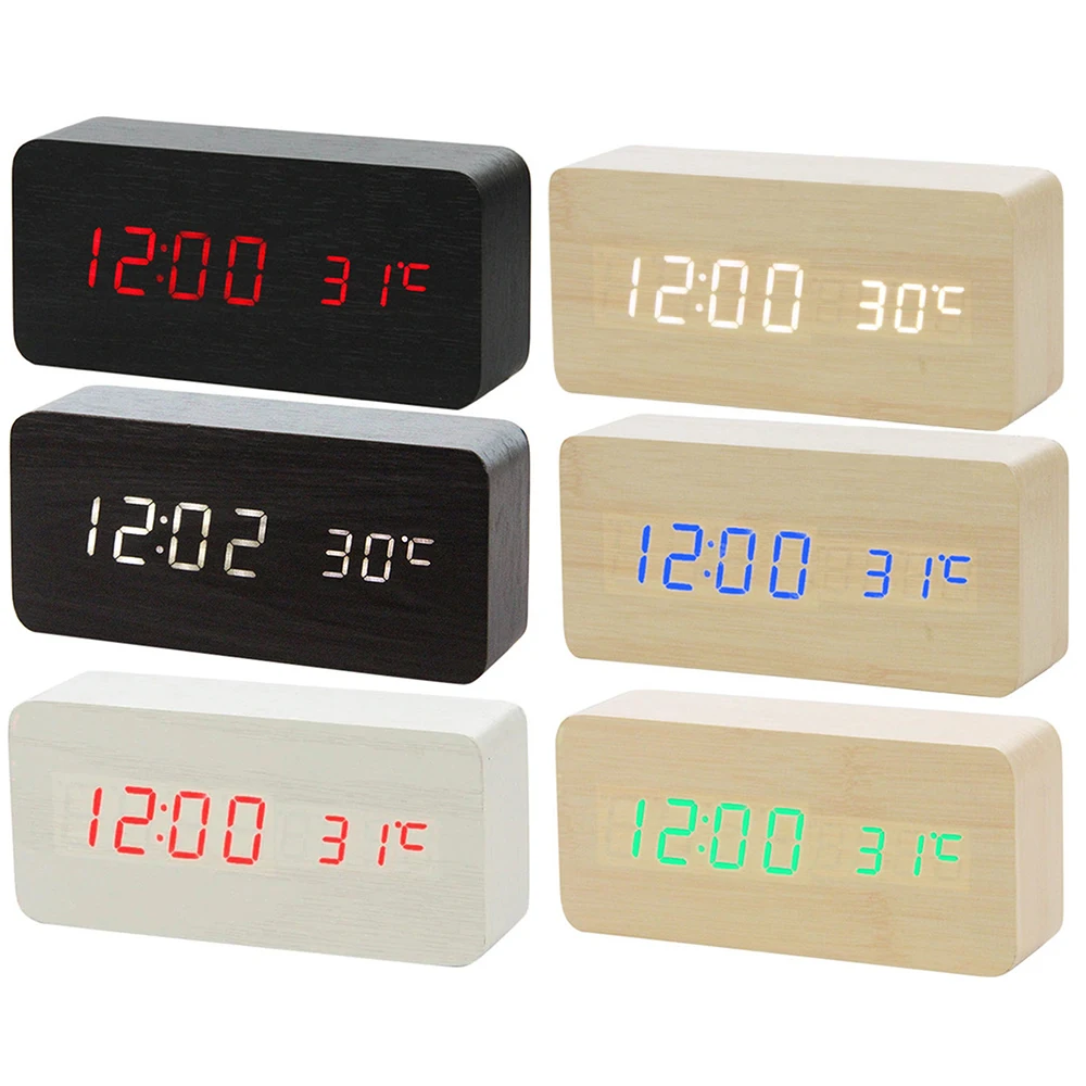 Led Desk Clock - Relógio Despertador Digital de Madeira com