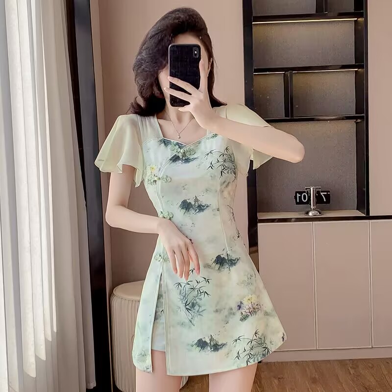 Home Office Makeover - Verão estilo chinês doce cheongsam conjunto