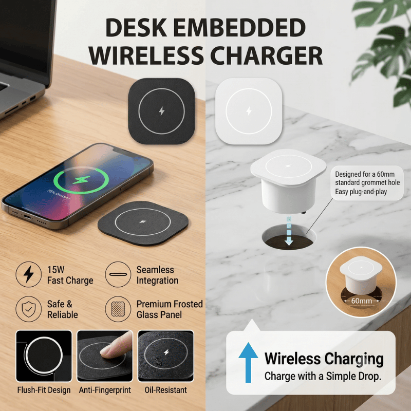 Home Office Uk - Carregador Sem Fio Embutido de 15W,