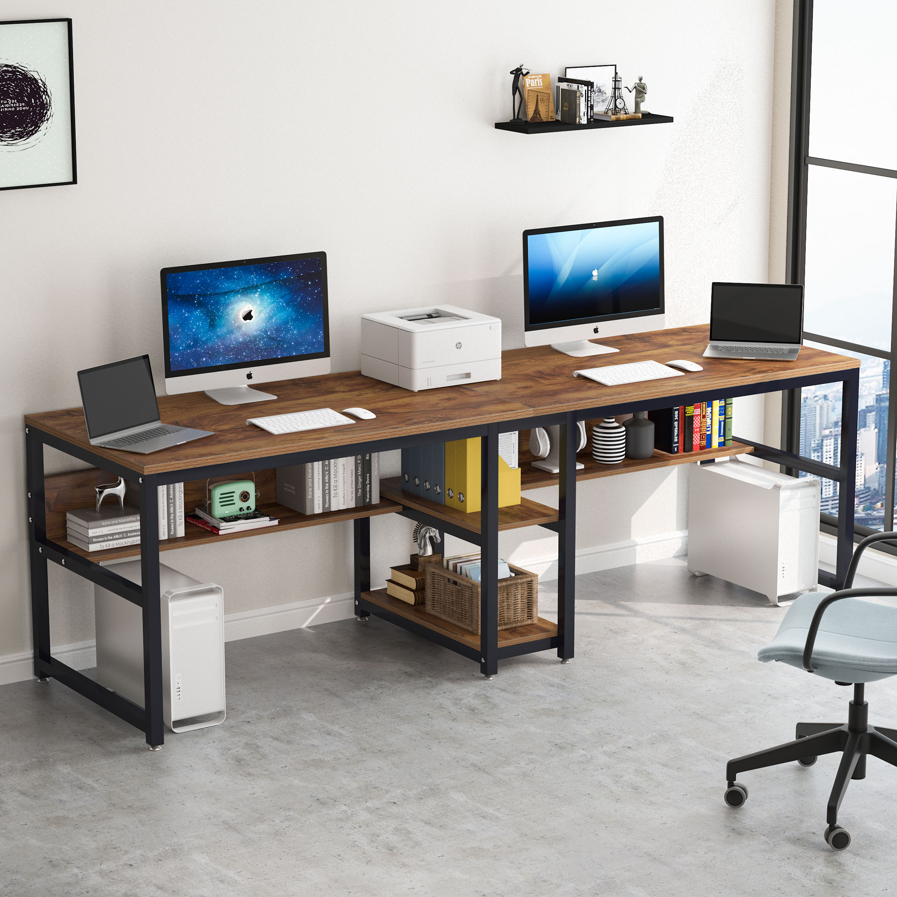 Home Office With Two Desks - Rústico Mesa de Escrita com Estante,