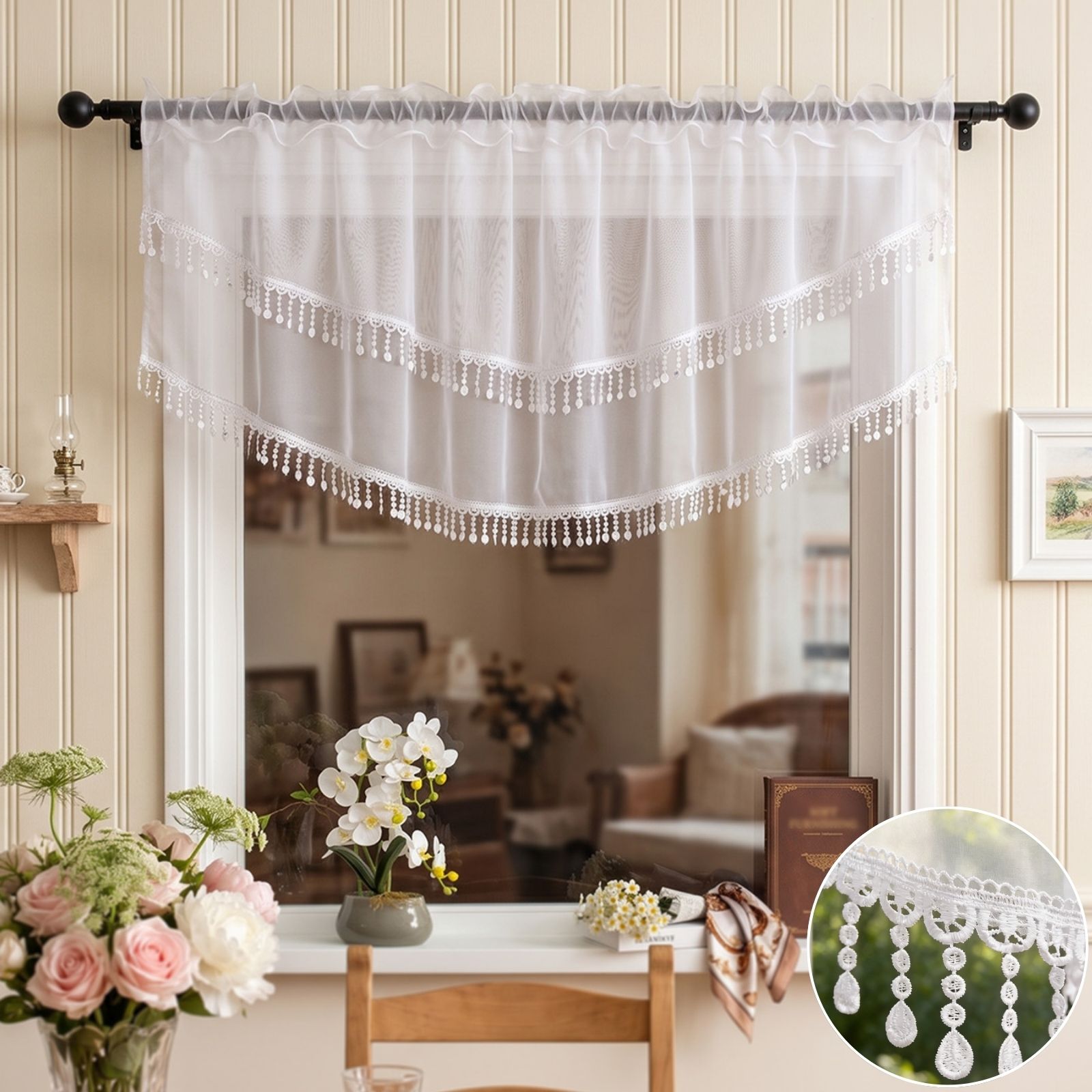2 Peças de Cortinas de Renda B - Home Office Kitchen avaliação e preço
