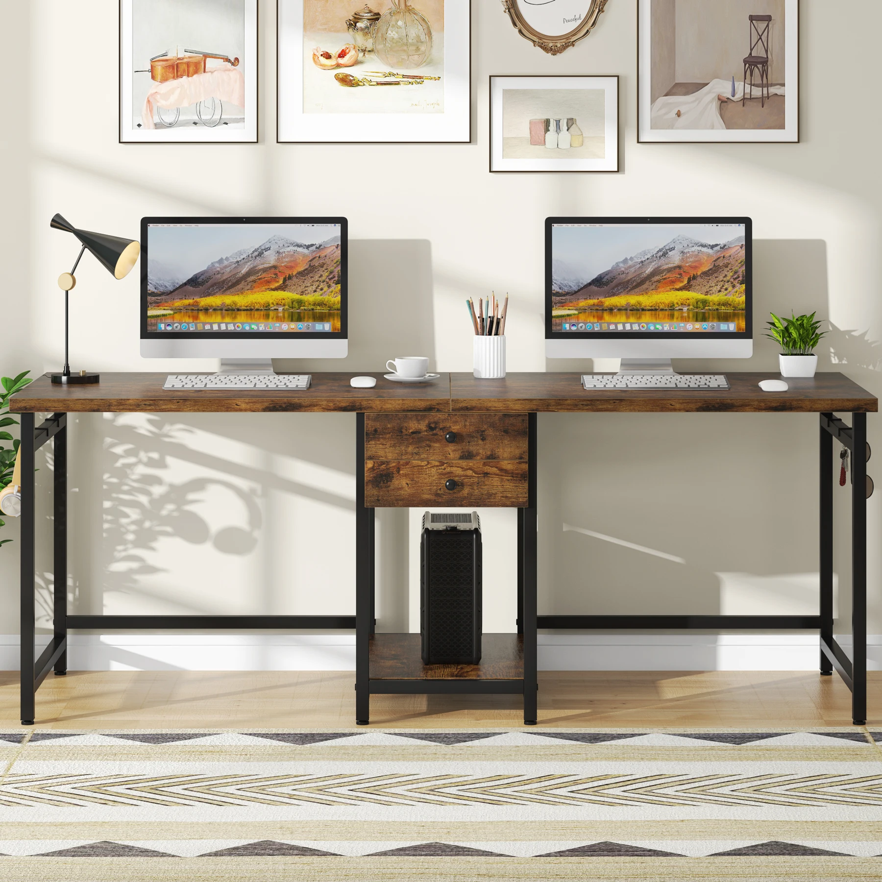 Mesa Gaming com Prateleiras, 2 - Home Office With Two Desks avaliação e preço