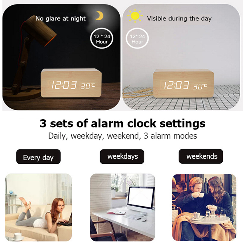 Despertador digital de madeira - Led Desk Clock avaliação e preço