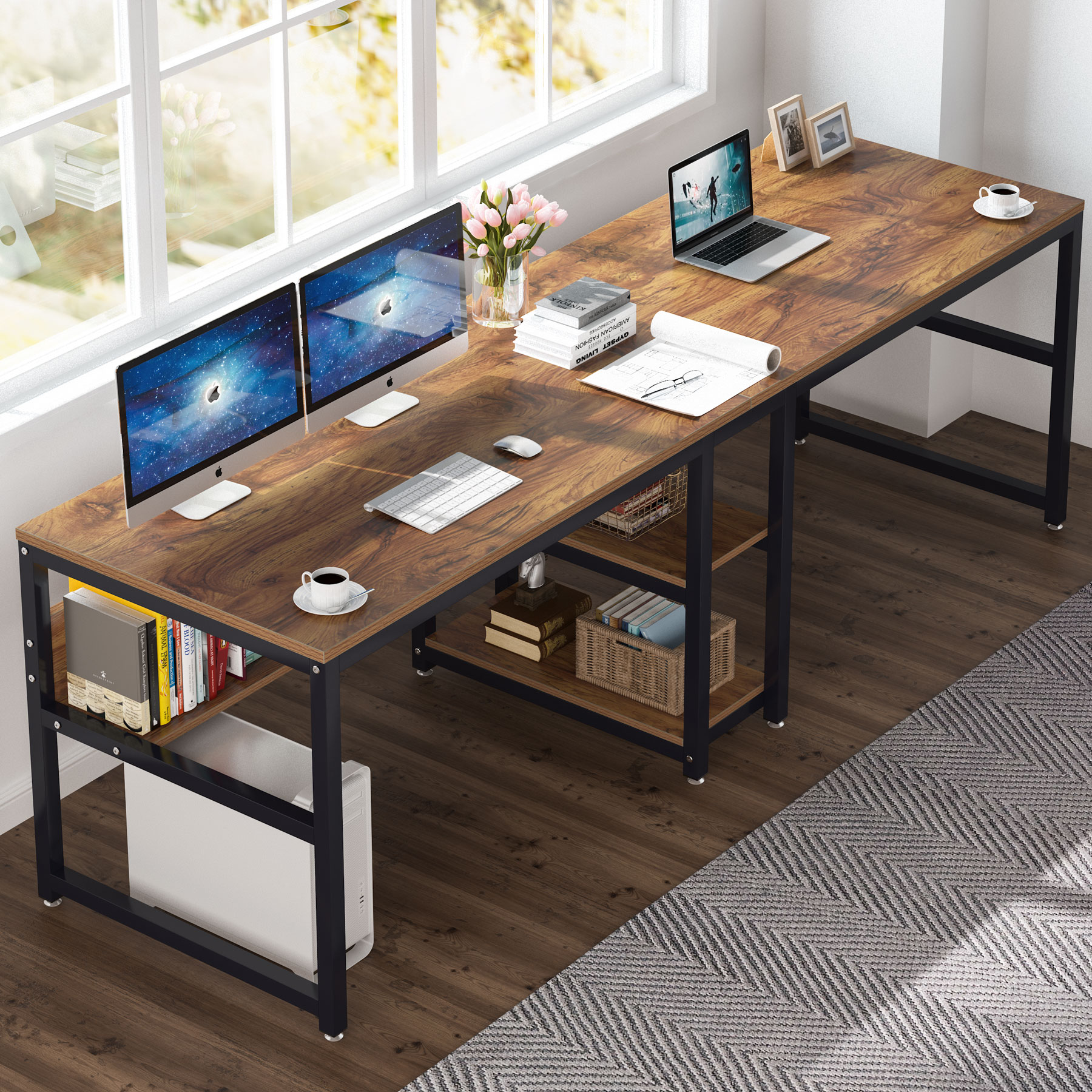 Rústico Mesa de Escrita com Es - Home Office With Two Desks avaliação e preço