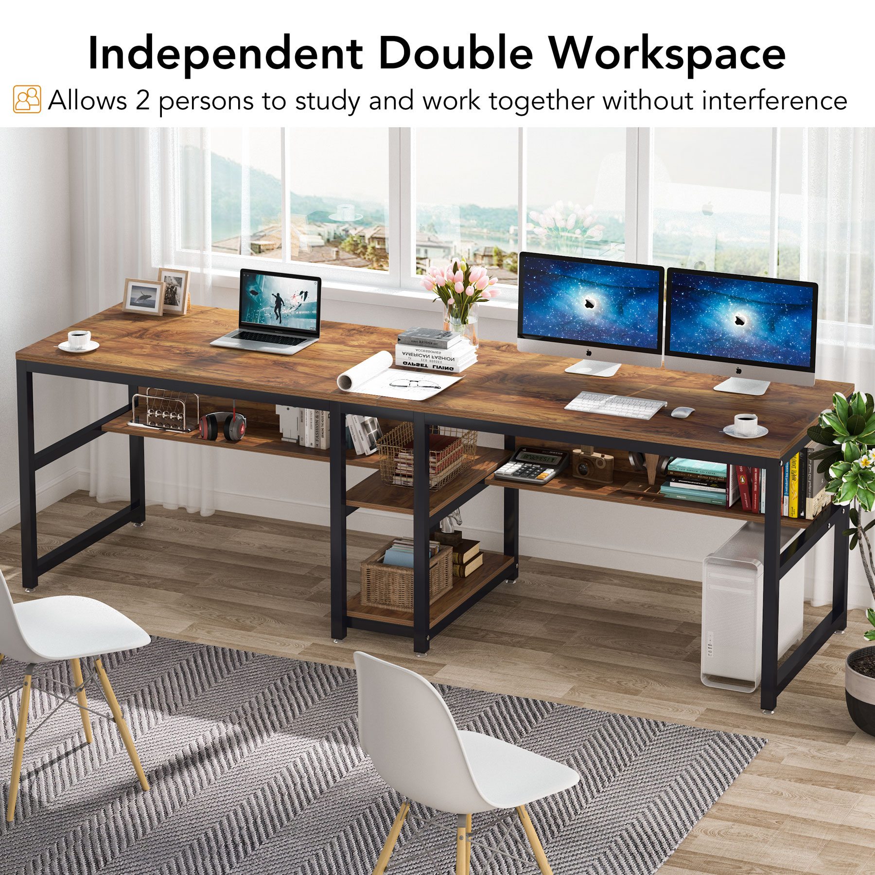 Rústico Mesa de Escrita com Es - Home Office With Two Desks avaliação e preço