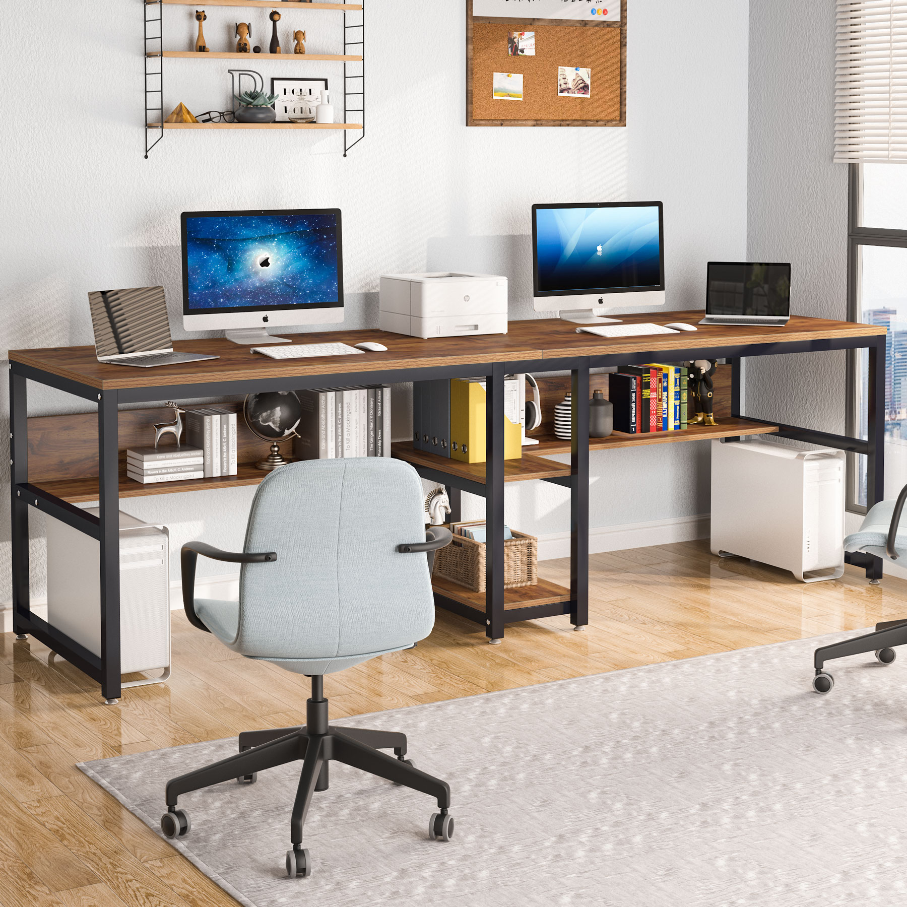 Rústico Mesa de Escrita com Es - Home Office With Two Desks avaliação e preço